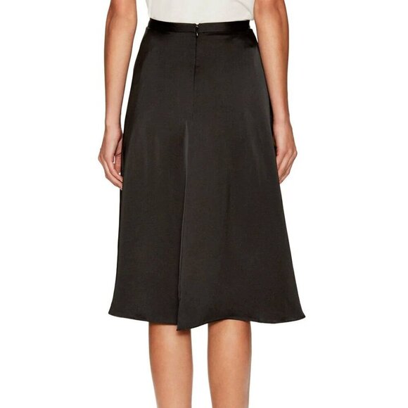 Jill Stuart Skirt 8 Black Satin ALine Flare Knee Length Cocktail Elegant Viscose - Picture 3 of 7